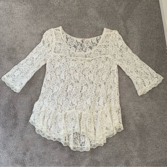 EUC FP LILLY IVORY SHEER LACE TOP - Picture 4 of 4